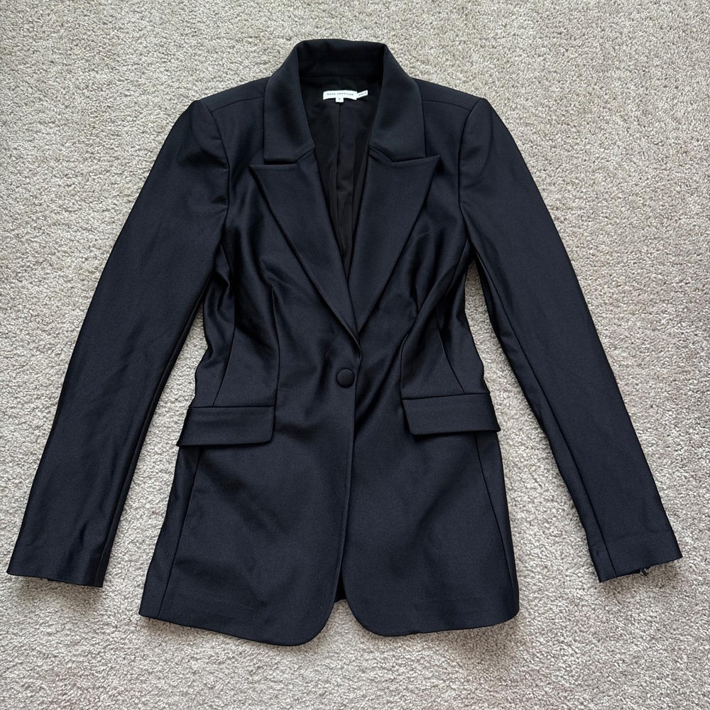 Good American Scuba Blazer Black Single Button Notched Lapel Size 2 Medium